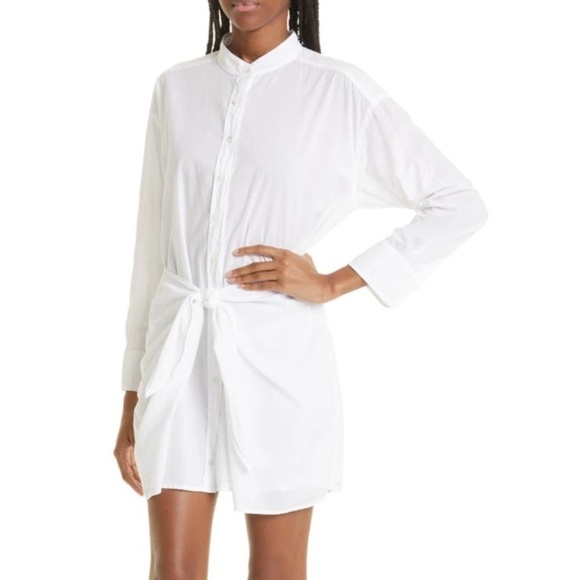 Xirena Arly Tie Front Long Sleeve Cotton White Shirtdress